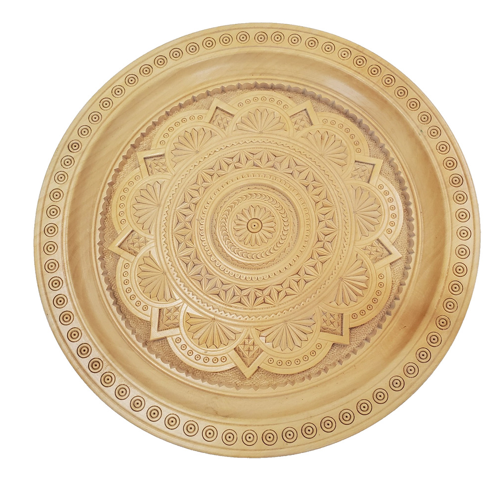Vintage Decorative Plate Wood Hand Carved 12" Tan Wall Plaque Ukrainian Collect - Picture 2 of 10
